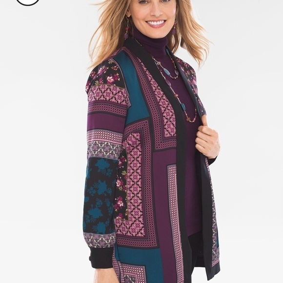 Chico's Soft Patchwork Jacket women's size 2(12-14) open front poncho comfort - Picture 1 of 16
